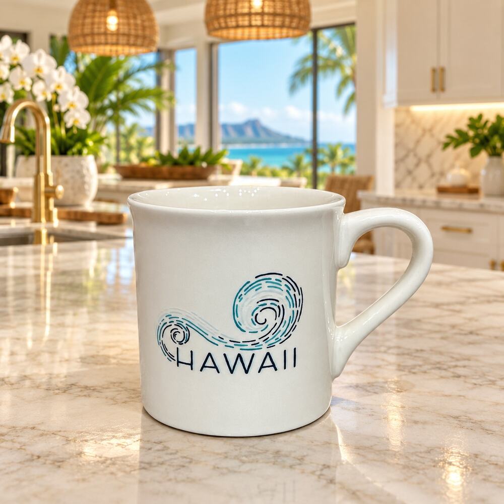 Starbucks Hawaii Blue Wave Coffee Mug 14oz White Ceramic